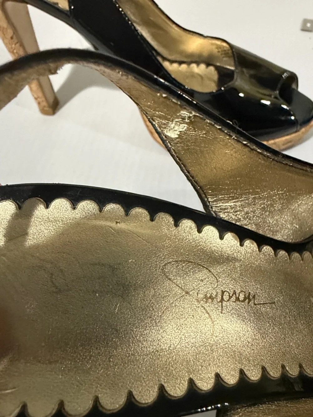 Jessica Simpson Black Patent Slingback Wedge Sandals with‎ Cork Platform